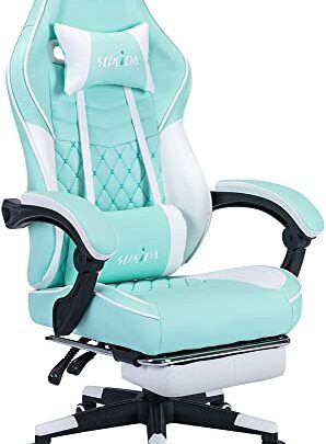 SUKIDA Gaming Chair with Footrest Office Chair Computer Chair with Massage Lumbar Pillow Ergonomic Chair with Armrest Recliner Chair High…