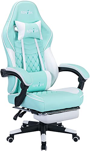 SUKIDA Gaming Chair with Footrest Office Chair Computer Chair with Massage Lumbar Pillow Ergonomic Chair with Armrest Recliner Chair High…