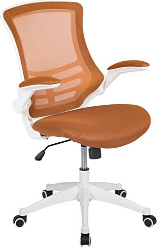 Flash Furniture Kelista Mid-Back Tan Mesh Swivel Ergonomic Task Office Chair with White Frame and Flip-Up Arms