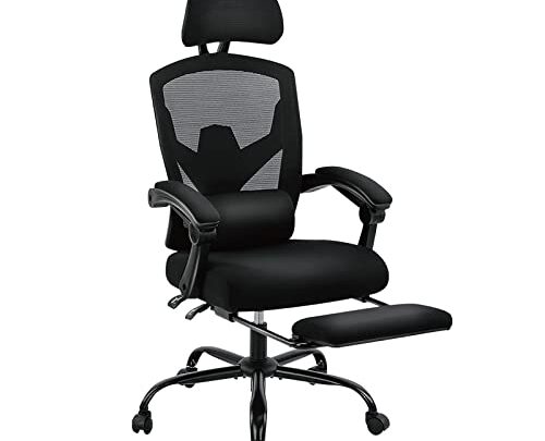 High Back Home Office Chair, Reclining Mesh Chair Height Adjustable, Ergonomic Chair with Lumbar Pillow and Retractable Footrest, Swivel Rolling…
