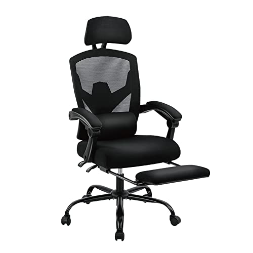 High Back Home Office Chair, Reclining Mesh Chair Height Adjustable, Ergonomic Chair with Lumbar Pillow and Retractable Footrest, Swivel Rolling…