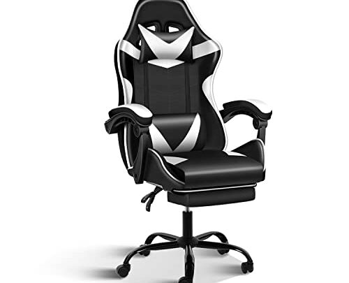 YSSOA Backrest and Seat Height Adjustable Swivel Recliner Racing Office Computer Ergonomic Video Game Chair, Black/White Pro