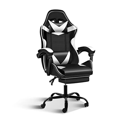 YSSOA Backrest and Seat Height Adjustable Swivel Recliner Racing Office Computer Ergonomic Video Game Chair, Black/White Pro