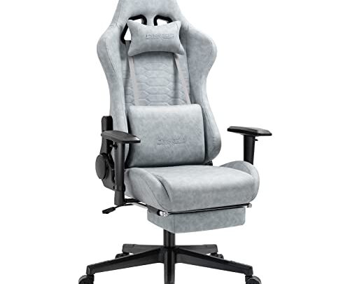Darkecho Gaming Chair with Footrest Massage Vintage Leather Ergonomic Office Computer Chair Racing Desk Chair Reclining Adjustable High Back Gamer…
