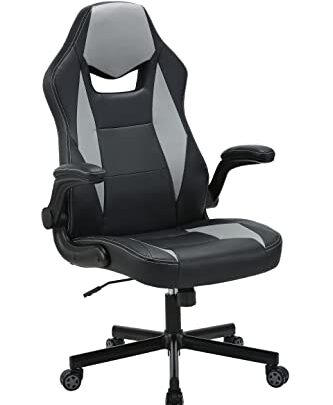 Ergonomic Gaming Chair, Comfortable Gaming Chair,Computer Chair Leather Desk Chair Mesh Adjustable Swivel Gaming Office Chair（Black/Grey）