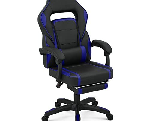 MoNiBloom Racing Style Gaming Chair with Extendable Footrest Reclining Back & Padded Armrests, 360 Degree Swivel High Back PC Computer…