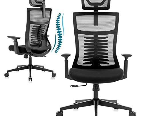 Office Chair,Ergonomic Home Task Chair,Adjustable Big Home Office Chairs with Lumbar Support,Breathable Fishnet Mesh Backrest Computer Chair with Adjust Headrest,Tall…