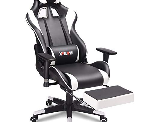 Gaming Chair, Computer Chair,Adjustable Gamer Chair,Gaming Chair for Adults, Office Chair with Headrest and Lumbar Support, Ergonomic Design,White