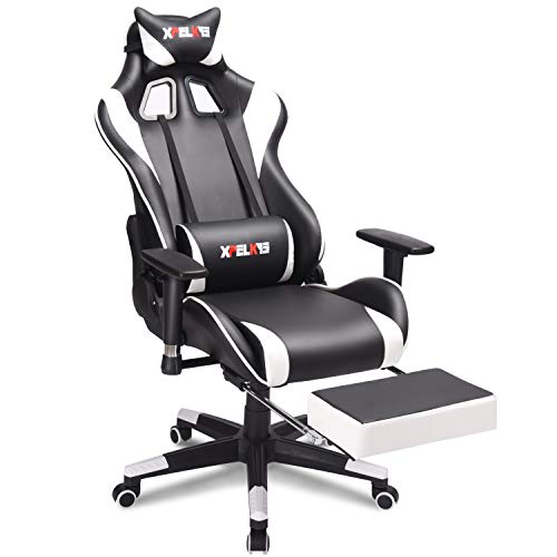 Gaming Chair, Computer Chair,Adjustable Gamer Chair,Gaming Chair for Adults, Office Chair with Headrest and Lumbar Support, Ergonomic Design,White