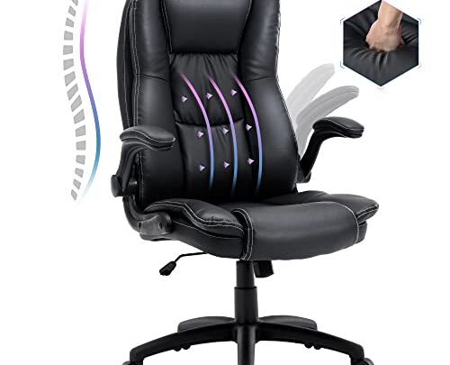 High Back Big and Tall Office Chair, Leather Executive Chair, Ergonomic Home Computer Desk Leather Chair with Flip-up Arms, Comfortable…