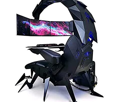 Gaming Chair Cockpit, Ergonomic Computer Gaming Cockpit Adjustable Hanging 3 Screens Monitor with Led Light Headrest Lumbar Support High Back…