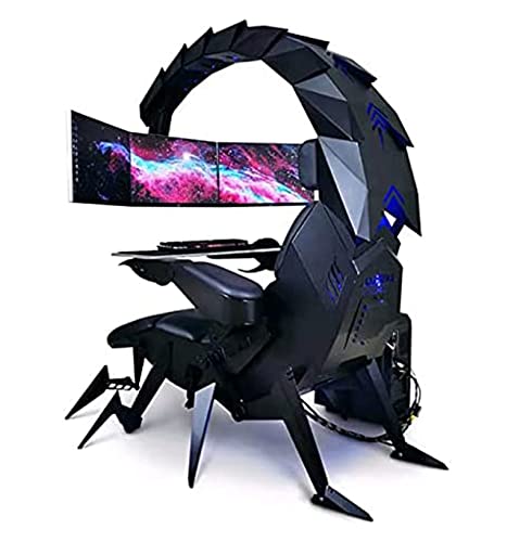 Gaming Chair Cockpit, Ergonomic Computer Gaming Cockpit Adjustable Hanging 3 Screens Monitor with Led Light Headrest Lumbar Support High Back…