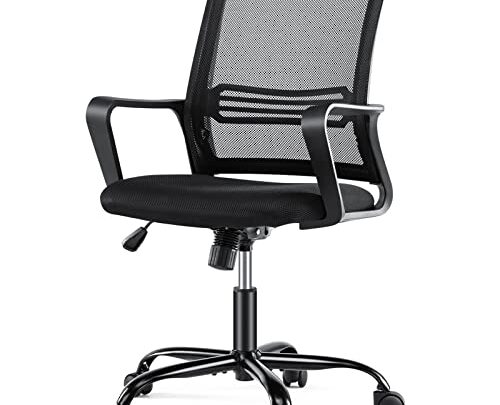 Office Desk Chair, Adjustable Height Mid Back Lumbar Support Padded Seat and Armrest Computer Chair, Ergonomic Home 360 Degree Swivel…