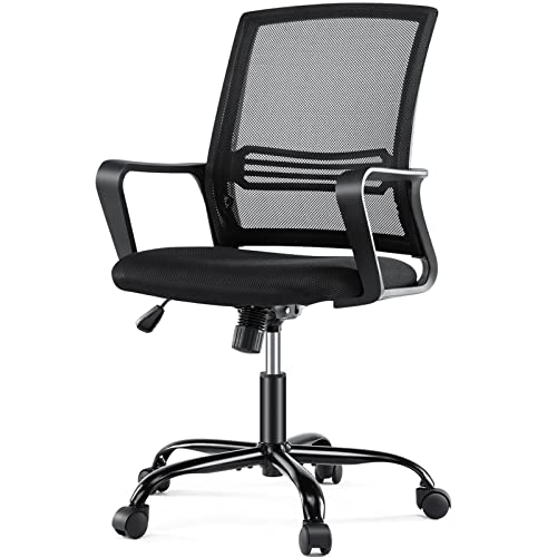 Office Desk Chair, Adjustable Height Mid Back Lumbar Support Padded Seat and Armrest Computer Chair, Ergonomic Home 360 Degree Swivel…