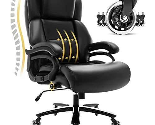 Geviaho Big and Tall Office Chair, 400lb Executive Office Chair with Heavy Duty Metal Base, Adjustable Lumbar Support, Quiet Rubber…