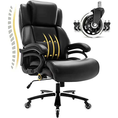 Geviaho Big and Tall Office Chair, 400lb Executive Office Chair with Heavy Duty Metal Base, Adjustable Lumbar Support, Quiet Rubber…
