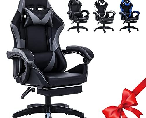 Gaming Chair with Footrest-Gaming Computer Chair,PC Computer PU Leather Chairs, Racing Recliner Gamer Chair Ergonomic Backrest Height Adjustment Swivel with…