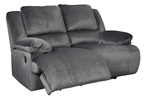 Signature Design by Ashley Clonmel Microfiber Manual Reclining Loveseat with Extra Wide Seats, Gray