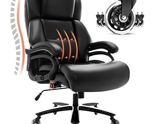 Big and Tall 400lbs Office Chair – Adjustable Lumbar Support Heavy Duty Metal Base Quiet Rubber Wheels High Back Large…