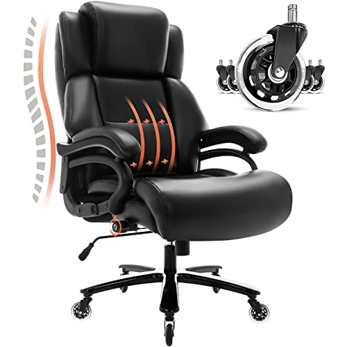 Big and Tall 400lbs Office Chair – Adjustable Lumbar Support Heavy Duty Metal Base Quiet Rubber Wheels High Back Large…