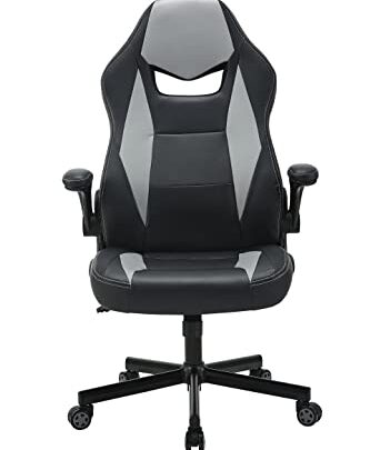 Gaming Chair Leather Office Desk Chair Adjustable Heigh Ergonomic Office Chair with Lumbar Support and Flip Up Armrest, Rocking Swivel…