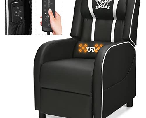 GLOBALWAY Gaming Recliner, Movie Theater Chair w/Adjustable Backrest & Footrest, Massage Lumbar Pillow, Racing Single Sofa, PU Leather Reclining Chair…