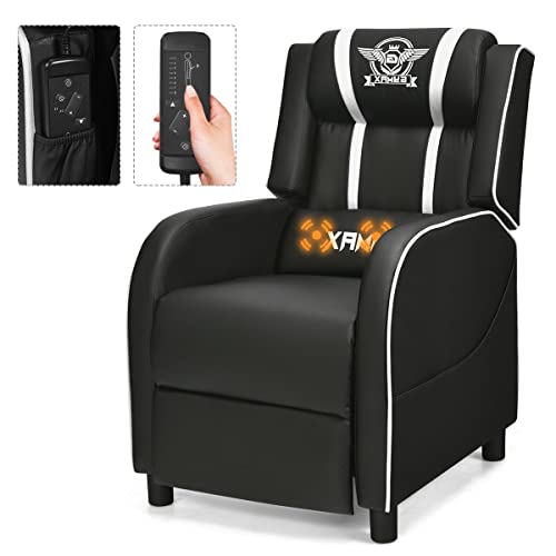GLOBALWAY Gaming Recliner, Movie Theater Chair w/Adjustable Backrest & Footrest, Massage Lumbar Pillow, Racing Single Sofa, PU Leather Reclining Chair…