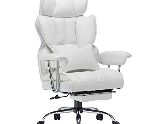 Efomao Desk Office Chair Big High Back Chair PU Leather Computer Chair Managerial Executive Swivel Chair with Lumbar Support (White)