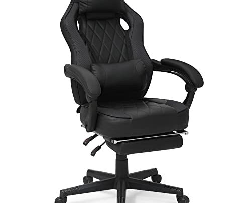 MoNiBloom Ergonomic Gaming Chair with Retractable Footrest & Detachable Lumbar Support 360 Degree Swivel Racing Style PU Leather Computer Gaming…