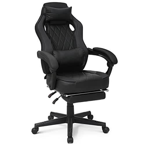 MoNiBloom Ergonomic Gaming Chair with Retractable Footrest & Detachable Lumbar Support 360 Degree Swivel Racing Style PU Leather Computer Gaming…