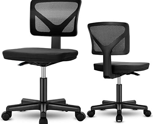 Armless Mesh Office Chair, Ergonomic Computer Desk Chair, No Armrest Small Mid Back Executive Task Chair with Lumbar Support and…