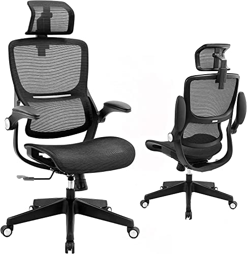 Office Chair Ergonomic Desk Chair – Curved Linear Mesh Seat Lumbar Support HighBack Computer Chair with Headrest Flip-up Armrests, Adjustable…