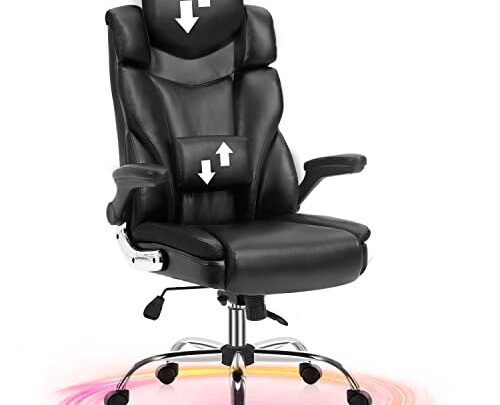 YAMASORO Ergonomic Office Chair Leather Computer Desk High Back Executive Chairs with Wheels and Flip-up Arms, Adjustable Headrest, Tilt and…