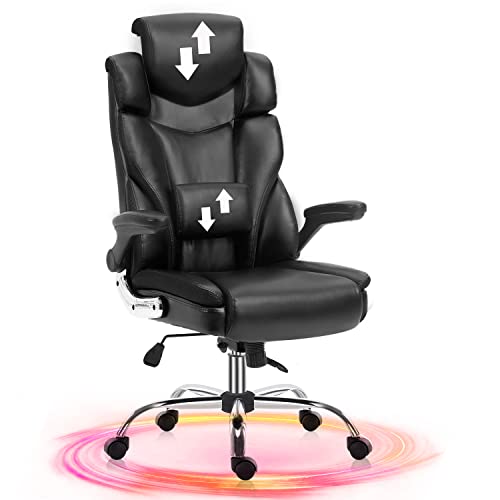 YAMASORO Ergonomic Office Chair Leather Computer Desk High Back Executive Chairs with Wheels and Flip-up Arms, Adjustable Headrest, Tilt and…