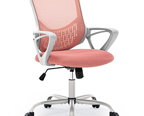 SMUG Mid Back Ergonomic Office Mesh Computer Desk Lumbar Support Armrest, Executive Height Adjustable Swivel Task Chair for Women Adults,…