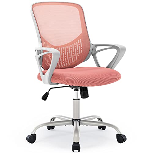 SMUG Mid Back Ergonomic Office Mesh Computer Desk Lumbar Support Armrest, Executive Height Adjustable Swivel Task Chair for Women Adults,…