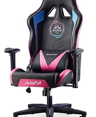 AutoFull Gaming Chair 4.3in Seat Cushion Ergonomic Gamer Chair High Back Computer Gaming Chair Wear-Resistant Super Soft PU Leather with…