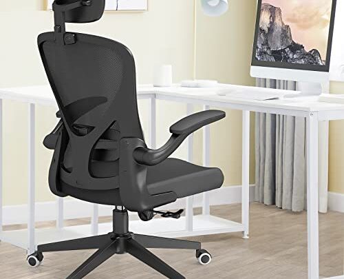 Wayaon Office Chair Ergonomic Desk Chair Home Mesh High Back Chairs Adjustable Lumbar Support and Headrest with Flip-Up Arms, Tilt…