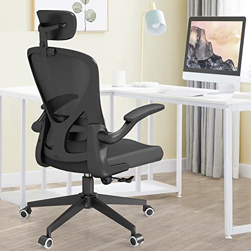 Wayaon Office Chair Ergonomic Desk Chair Home Mesh High Back Chairs Adjustable Lumbar Support and Headrest with Flip-Up Arms, Tilt…