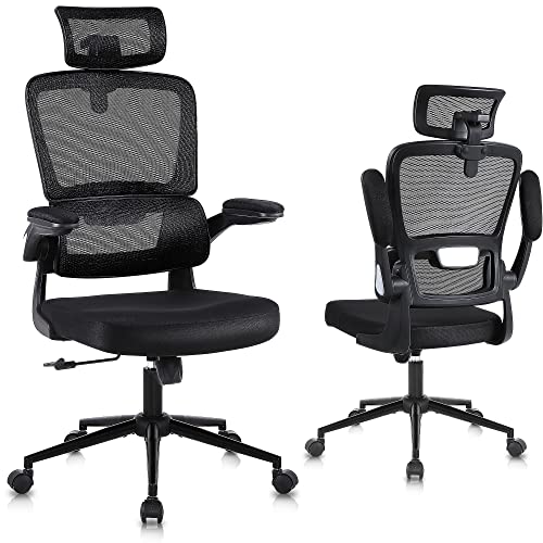 Flysky Ergonomic Office Chair Breathable Mesh Home Office Desk Chair, Comfy Computer Chair with Lumbar Support, Headrest and Flip-up Arms,…
