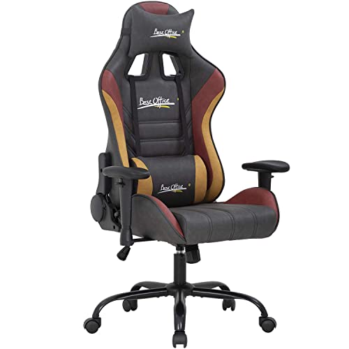 Office Chair PC Gaming Chair Ergonomic Racing Computer Chair with Lumbar Support Headrest Adjustable Armrest Rolling Swivel Desk Chair PU…