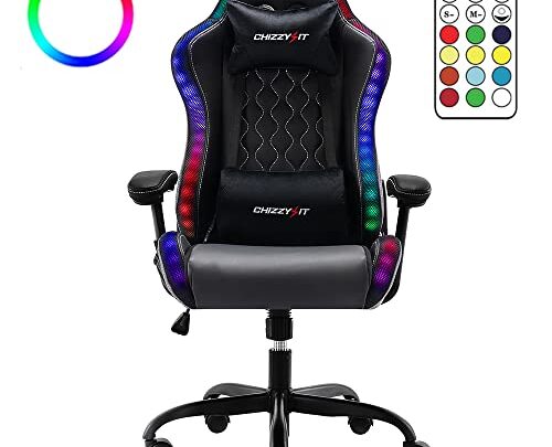 Gaming Chair with RGB LED Lights for 8-14, Video Game Chair, Ergonomic Racing Chair with Adjustable Lumbar Support and Headrest,Reclining…
