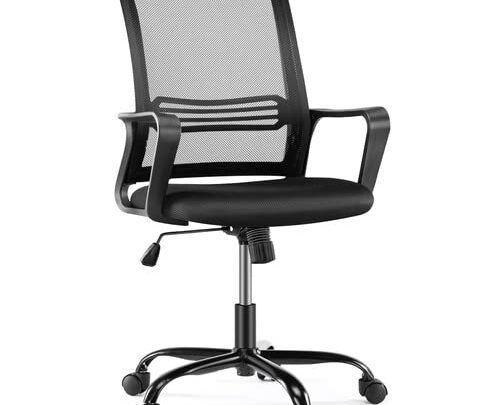 Home Office Chair, Mesh Mid High Back Ergonomic Computer Executive Task Desk with Lumbar Support, Armrest, Rocking Swivel Tilt Function,…