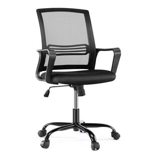 Home Office Chair, Mesh Mid High Back Ergonomic Computer Executive Task Desk with Lumbar Support, Armrest, Rocking Swivel Tilt Function,…