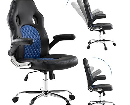 JHK Gaming Chair Ergonomic Office Chair, PU Leather Gamer Chair with Padded Flip-up Armrests and Lumbar Support, Height Adjustable Computer…