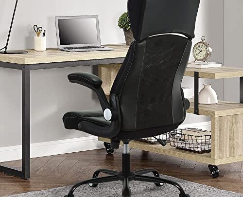 Executive Office Chair, High Back Ergonomic Leather Desk Chair, Widened Adjustable Headrest &Flip-up Arms for Home Office, Black