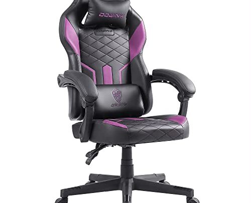 Dowinx Gaming Chair with Pocket Spring Cushion, Ergonomic Computer Chair High Back, Reclining Massage Game Chair Pu Leather 350LBS, Purple