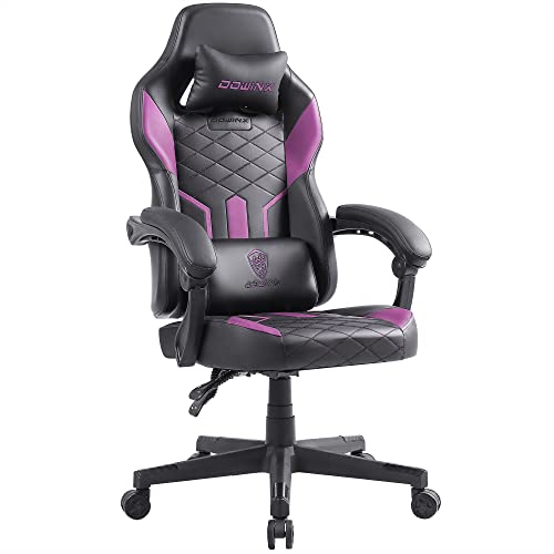 Dowinx Gaming Chair with Pocket Spring Cushion, Ergonomic Computer Chair High Back, Reclining Massage Game Chair Pu Leather 350LBS, Purple