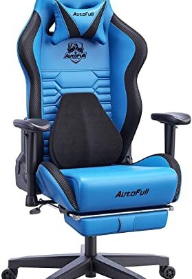 Gaming Chair Ergonomic Gamer Chair with 3D Bionic Lumbar Support Racing Style PU Leather Computer Gaming Chair with Retractable Footrest,Blue