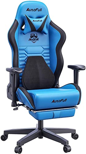 Gaming Chair Ergonomic Gamer Chair with 3D Bionic Lumbar Support Racing Style PU Leather Computer Gaming Chair with Retractable Footrest,Blue